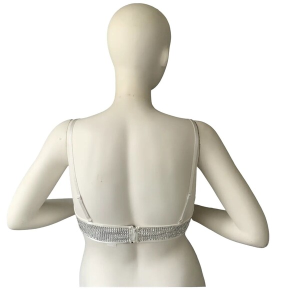 Banjul Rhinestone Embellished Swim Top White Zip Back  L - Picture 4 of 12